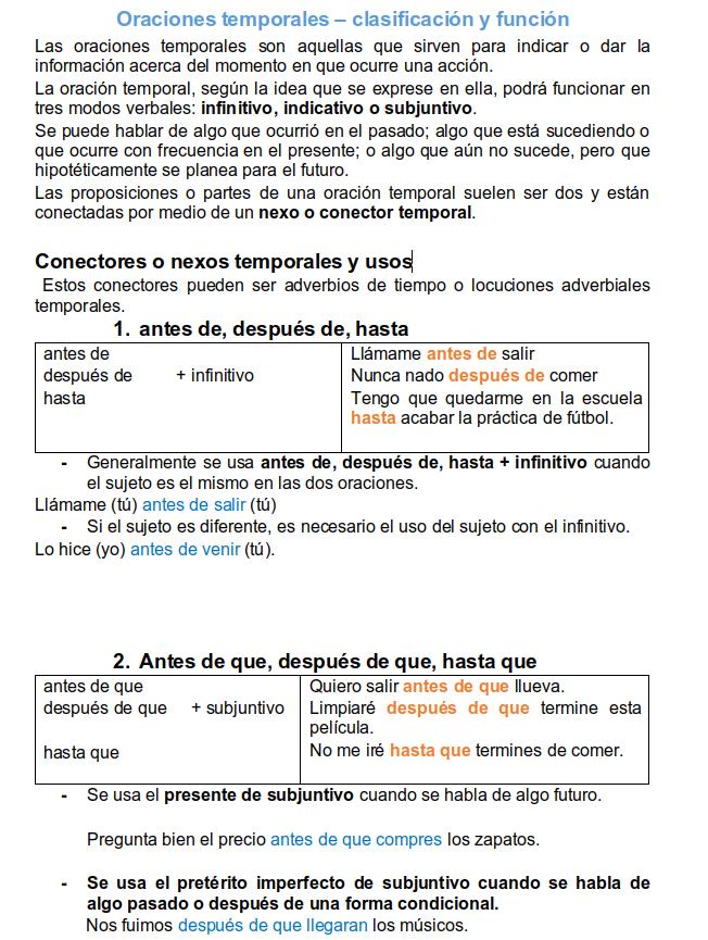 Oraciones temporales en español - Temporal clauses in Spanish Grammar