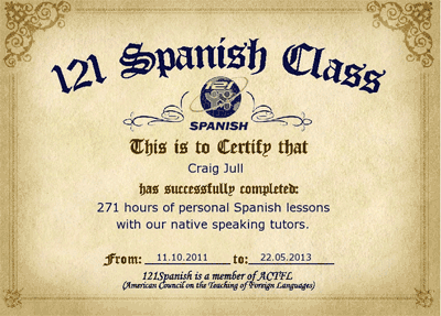 Certificate of Attendance - Personal Spanish Lessons with 121Spanish tutors