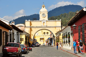 View of street in La Antigua, Guatemala